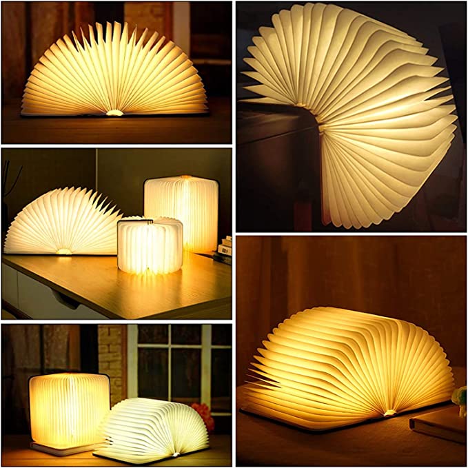 Rechargeable LED Book Light – Wooden Folding Accent Lamp for Reading Nook, Bedroom Nightstand & Home Decor