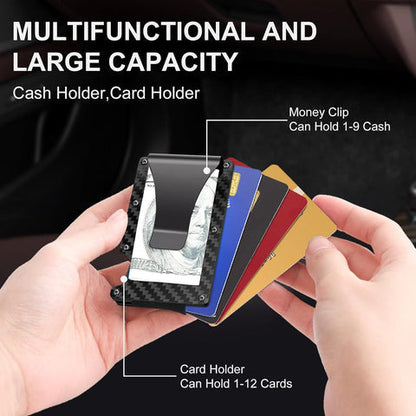 Mens Wallet with Money Clip, Minimalist Wallet, RFID Blocking Wallet, Slim Carbon Fiber Card Holder for 12 Cards