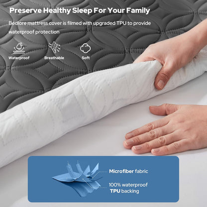 Waterproof Mattress Protector, Quilted Waterproof Mattress Cover with Deep Pocket up to 18 Inch, Fitted Bed Protector