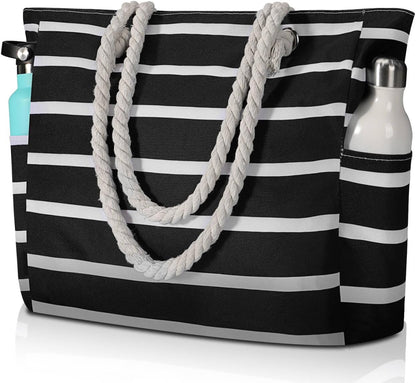 Oversized Zippered Tote with Sand-Resistant Lining for Pool Days & Travel | Water-Resistant Canvas Carryall