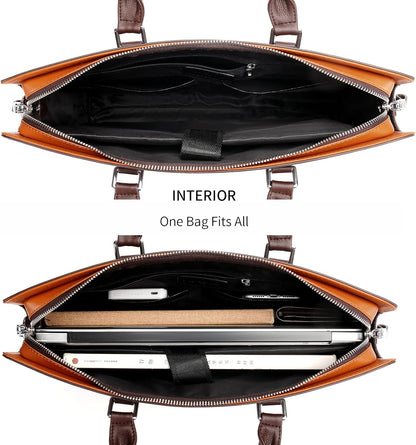 Executive Leather Laptop Bag 15.6-Inch for Work Travel School Office Business Men Women Professionals