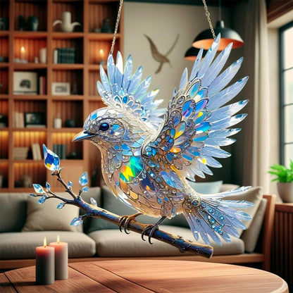 Prism Bird Window Ornament - Rainbow Light Catcher Suncatcher for Home Windows, Crystal Effect Acrylic Decoration 6x6 or 8x8 Inch