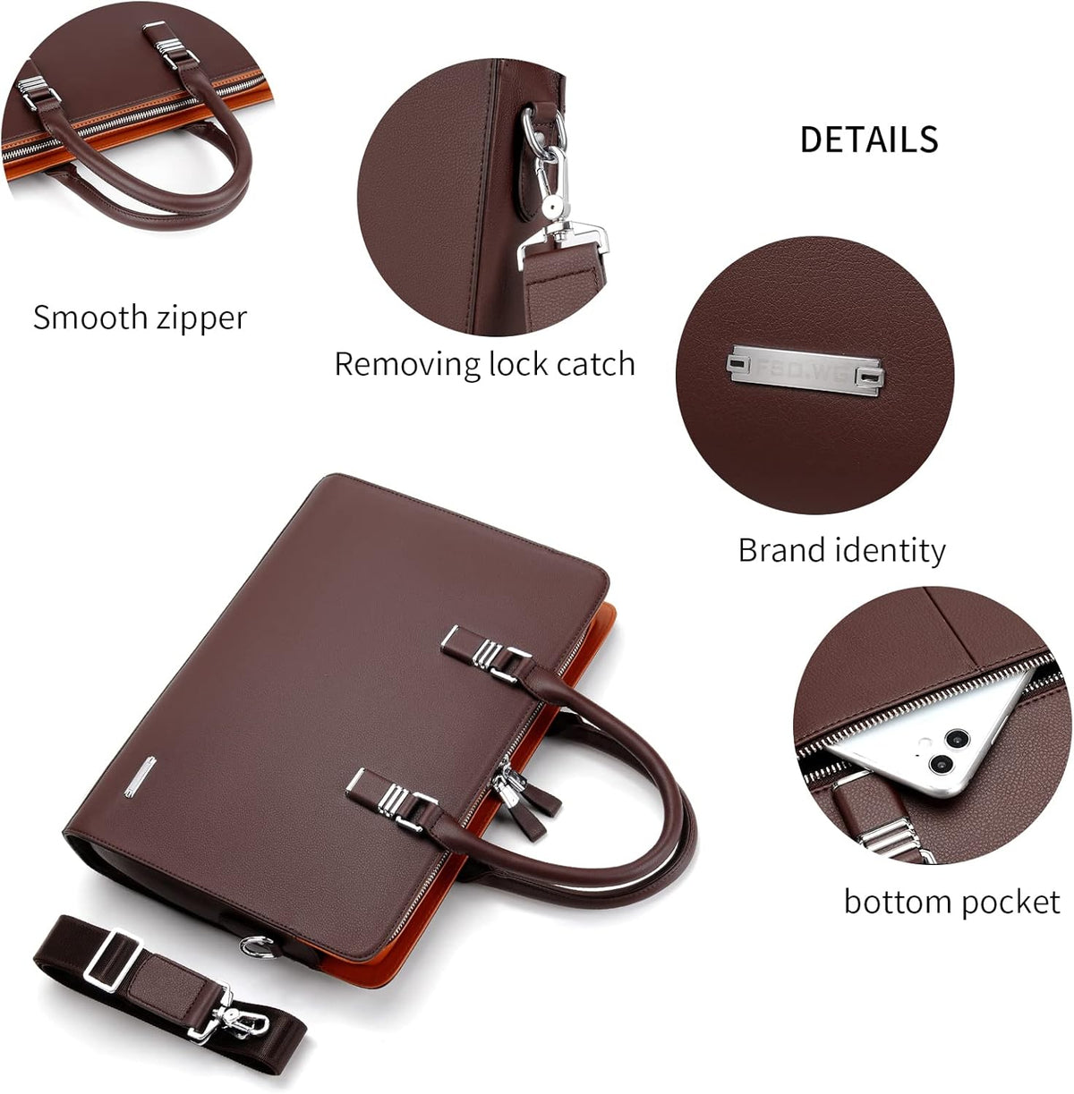 Executive Leather Laptop Bag 15.6-Inch for Work Travel School Office Business Men Women Professionals