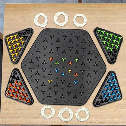 Strategic Triangle Board Game for Kids & Adults – Screen-Free Logic Puzzle with Pegs & Elastic Bands for Family Game Night
