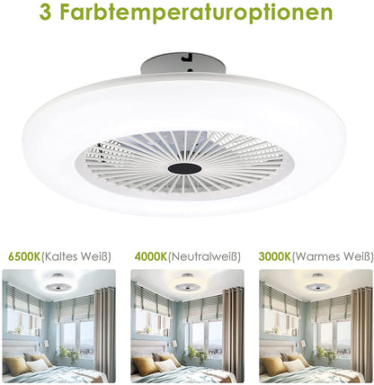 80W Ceiling Fan Light Combo 10 Inch Remote Control 3 Speed LED Flush Mount with Timer for Bedroom Living Room
