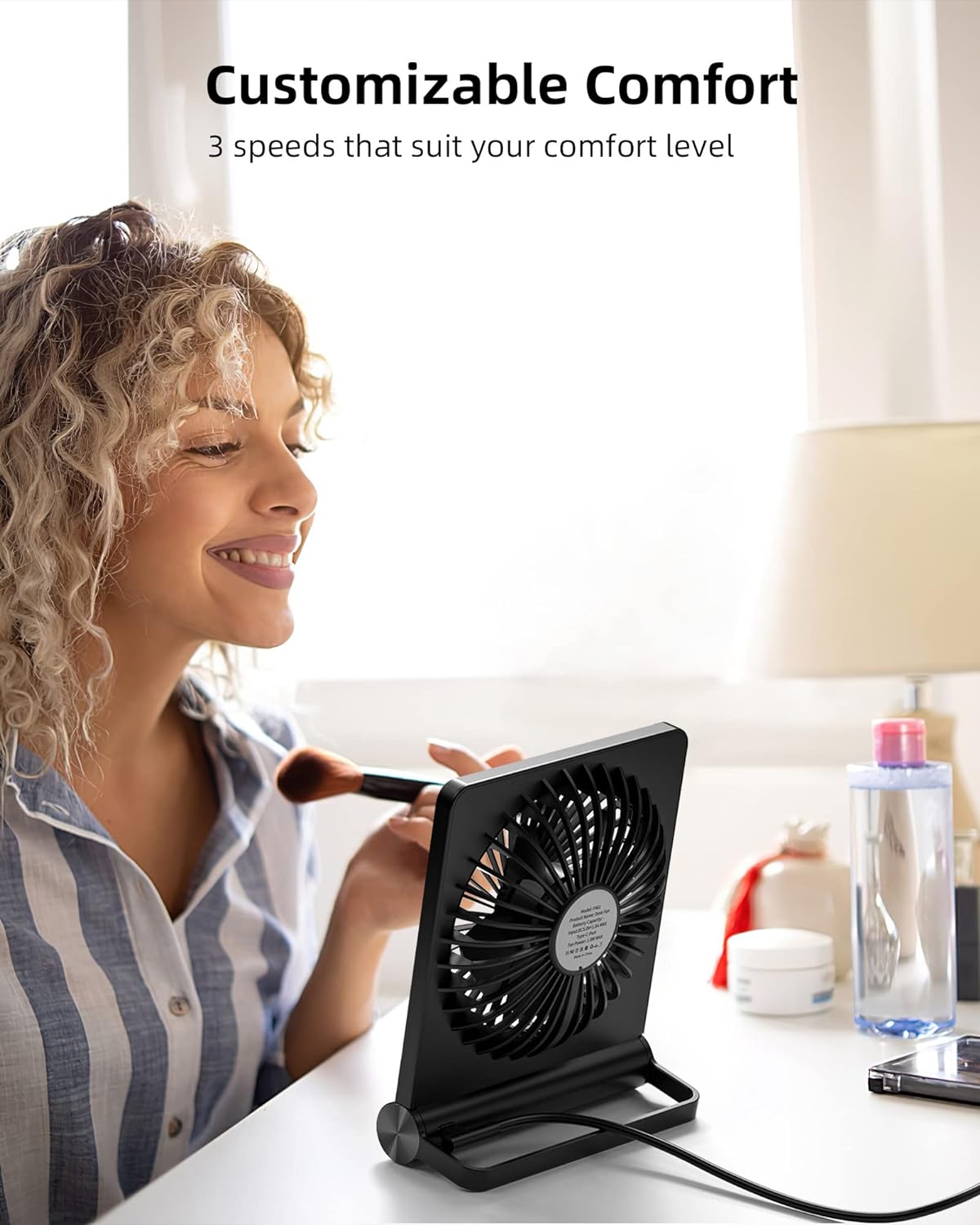 Personal USB Desktop Fan 6-Inch Quiet 3-Speed Air Circulator Black Portable Cooling for Home Office Bedroom Nightstand Computer Laptop