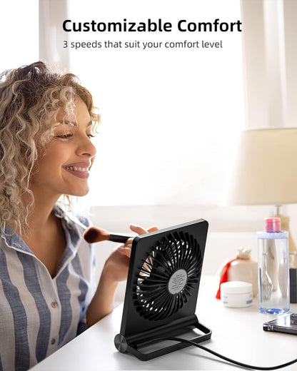 Personal USB Desktop Fan 6-Inch Quiet 3-Speed Air Circulator Black Portable Cooling for Home Office Bedroom Nightstand Computer Laptop