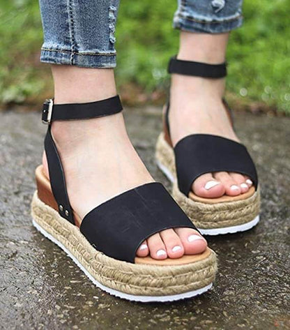 Women's Ankle Strap Platform Wedge Sandals Open Toe Buckle Shoes for Summer Casual Wear