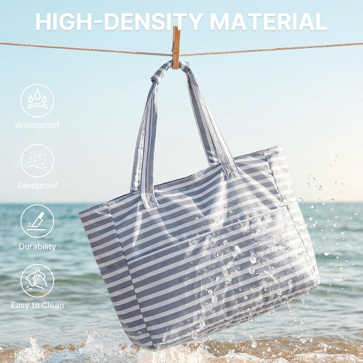 Beach Bag Waterproof and Sandproof, Foldable Beach Tote Bag with Wet Compartment, Extra Large Beach Bag for Travel