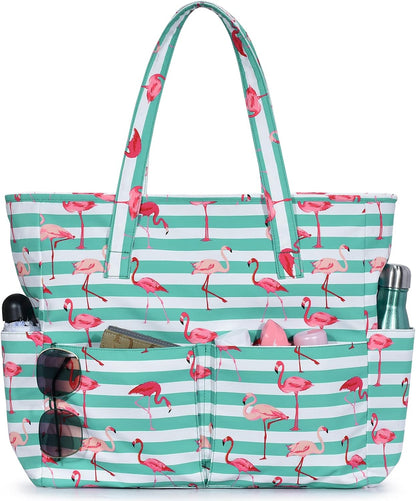 Ortekor Large Waterproof Beach Tote Bag with Zipper | Sandproof Design for Travel & Vacation Essentials