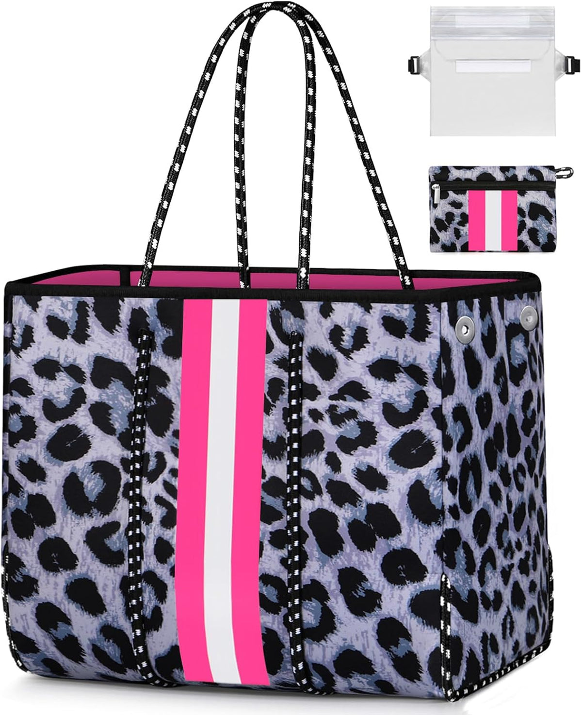 Neoprene Beach Bag with Inner Zipper Pocket, Large Beach Tote Bag with Purse, Machine Washable Travel Tote Bag