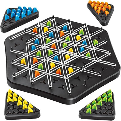 Strategic Triangle Board Game for Kids & Adults – Screen-Free Logic Puzzle with Pegs & Elastic Bands for Family Game Night