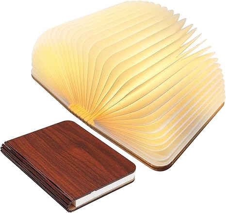 Rechargeable LED Book Light – Wooden Folding Accent Lamp for Reading Nook, Bedroom Nightstand & Home Decor