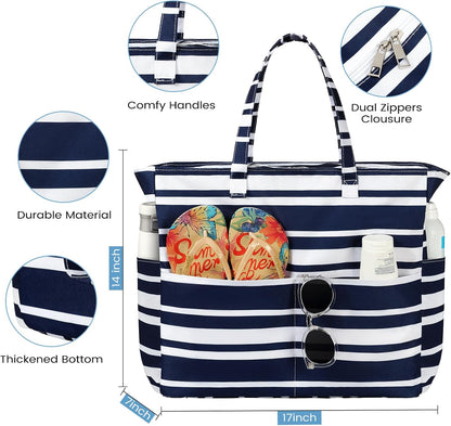 Ortekor Waterproof Beach Tote Bag with Zipper & Sandproof Design | Large Capacity for Travel and Gym