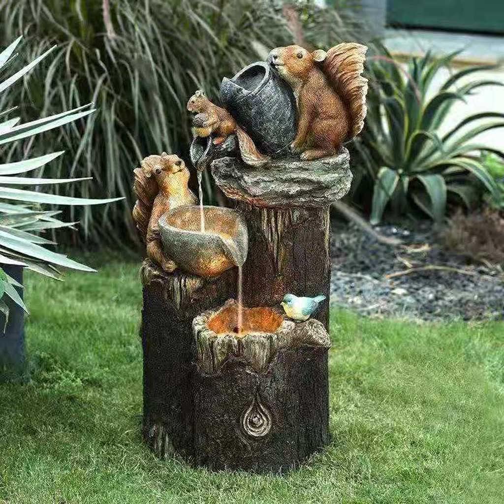 Tabletop Water Fountain with Animal Figurine & Solar LED Light for Patio Garden Balcony Outdoor Decor