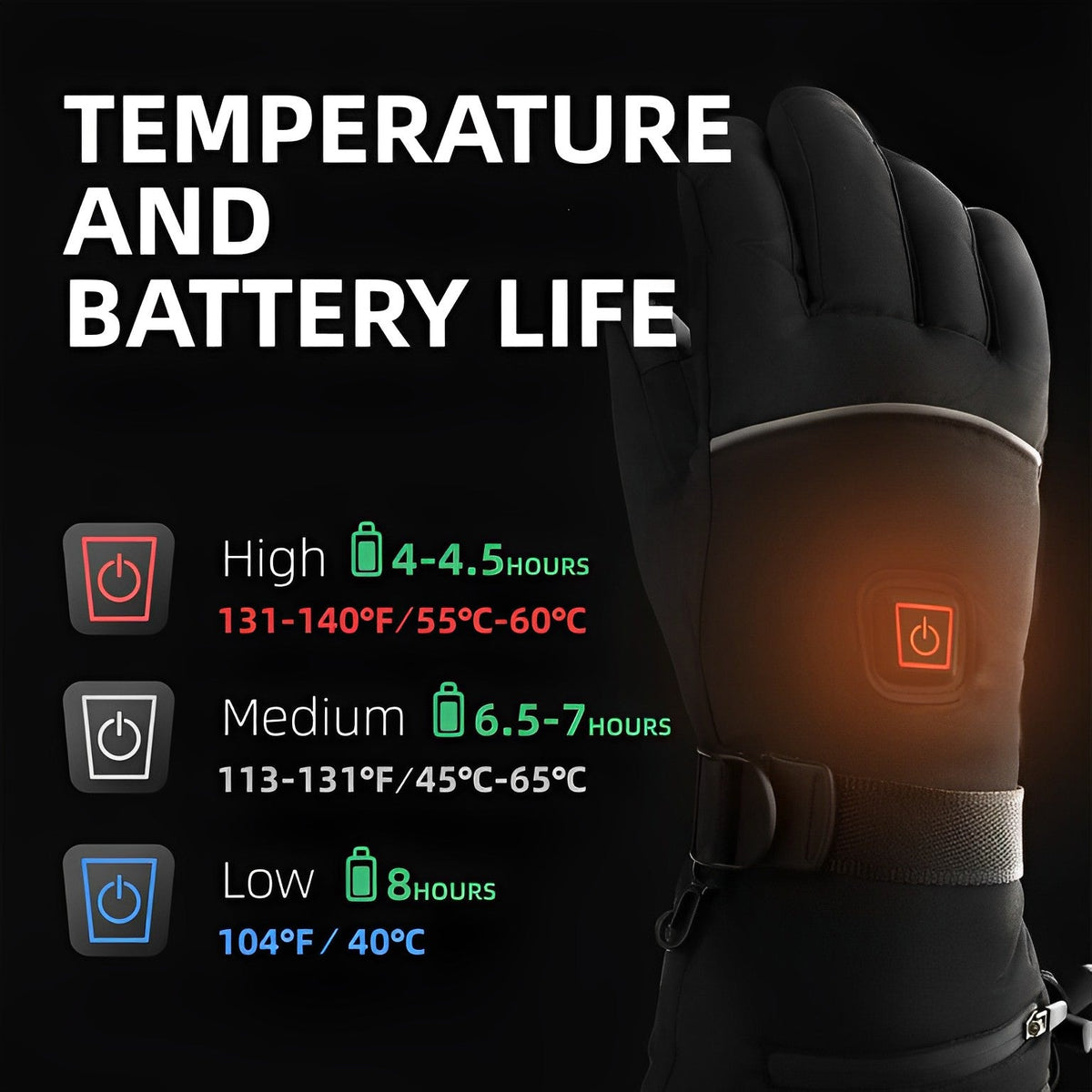 Battery-Powered Winter Gloves with 3-Level Adjustable Hand Warmers for Skiing, Ice Fishing, Snowboarding & Outdoor Work