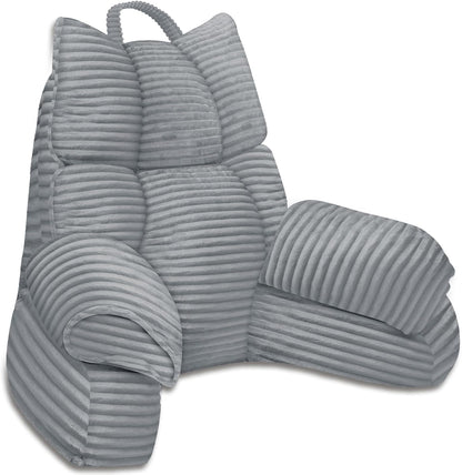 Backrest Pillow with Armrests and Shredded Memory Foam for Reading, Gaming, and TV – Structured Lounge Support for Bed