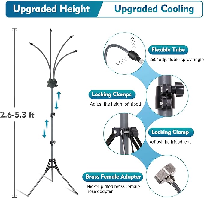 Outdoor Misting System for Patio, Adjustable Height Water Mister with Fine Mist, Garden Hose Patio Mister