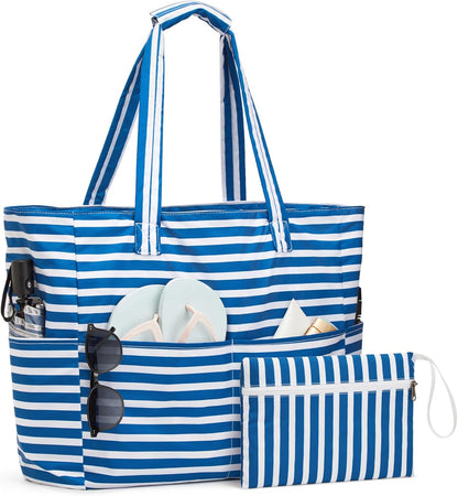 Beach Bag Waterproof and Sandproof, Foldable Beach Tote Bag with Wet Compartment, Extra Large Beach Bag for Travel