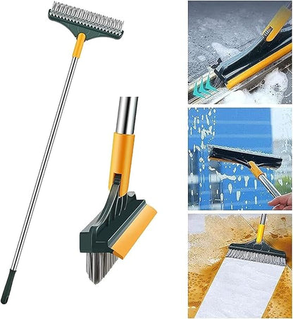 Rotating Head Bathroom Floor Scrubber with Squeegee for Tiles, Tubs & Grout – Long Handle Cleaning Tool for Corners & Tight Spaces