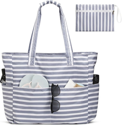 Beach Bag Waterproof and Sandproof, Foldable Beach Tote Bag with Wet Compartment, Extra Large Beach Bag for Travel