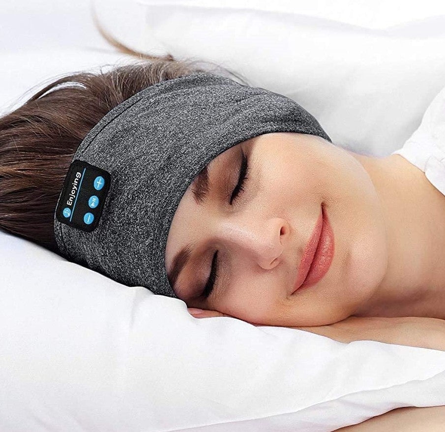 Sleep Headband Headphones Soft Washable Wireless Bluetooth for Insomnia Snoring Noise Blocking Meditation Travel Headset Gray Black