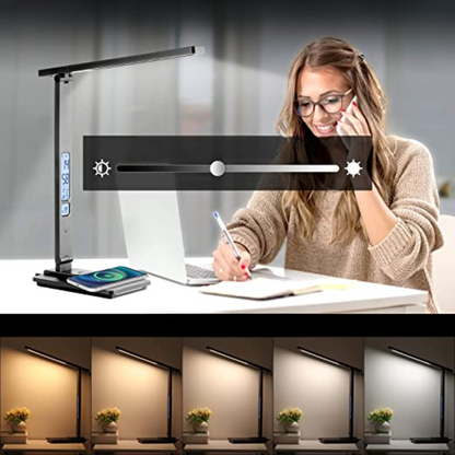 LED Desk Lamp with Wireless Charging Pad and USB Port for Home Office Workspace Task Lighting