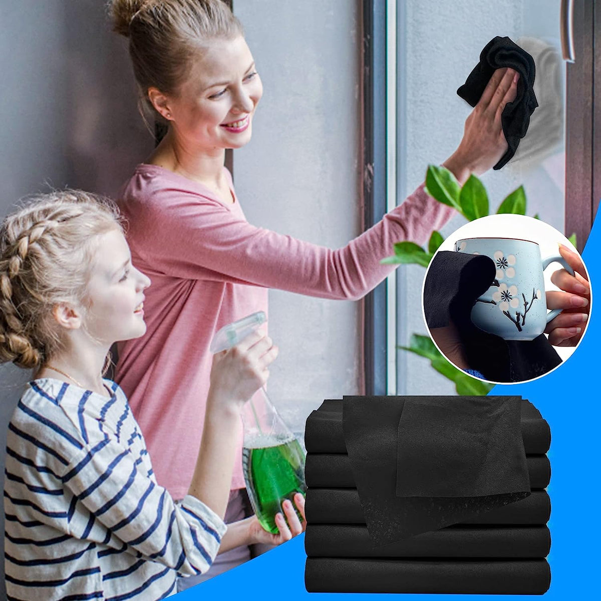 Streak-Free Microfiber Cleaning Cloths for Glass, Mirrors & Stainless Steel – Lint-Free, Scratch-Free, Ultra Absorbent, Machine Washable &