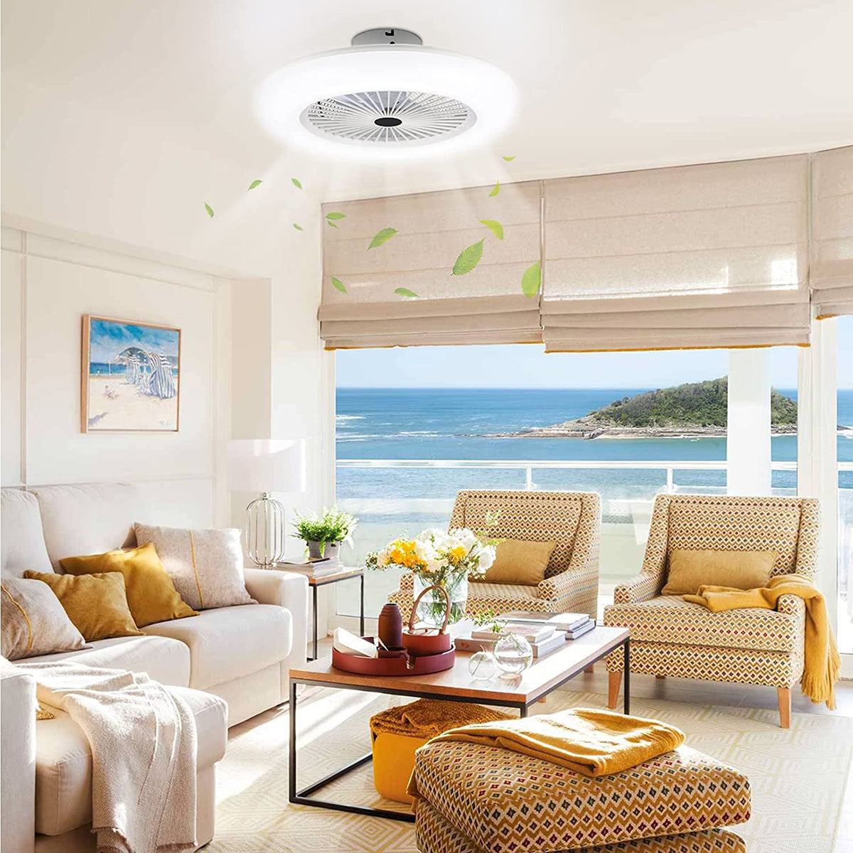 80W Ceiling Fan Light Combo 10 Inch Remote Control 3 Speed LED Flush Mount with Timer for Bedroom Living Room