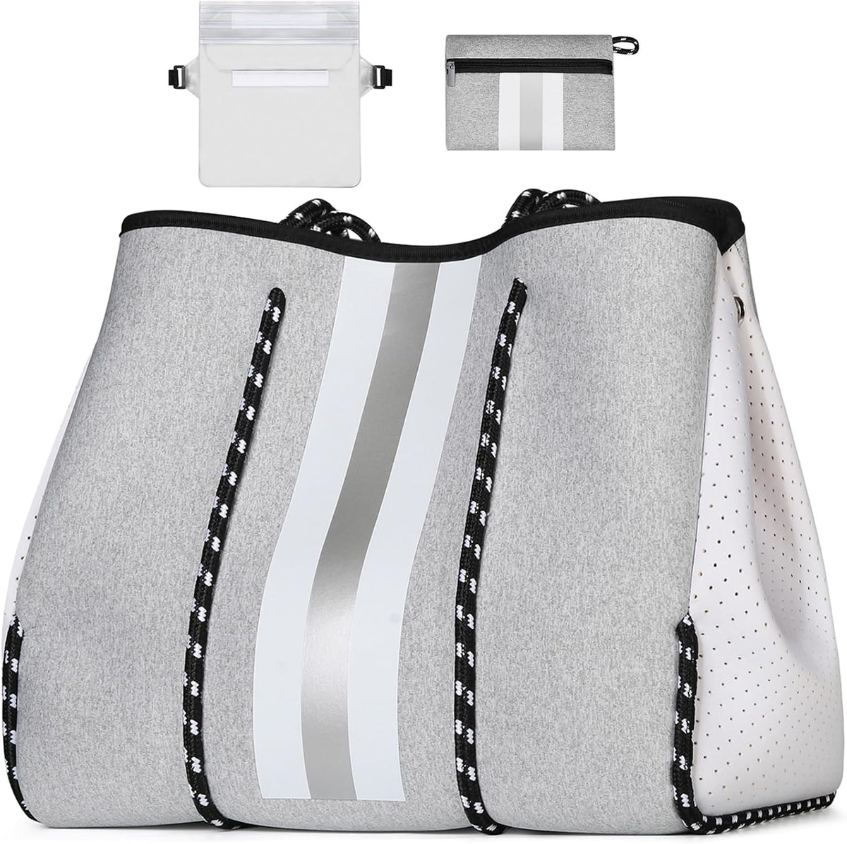 Neoprene Beach Bag with Inner Zipper Pocket, Large Beach Tote Bag with Purse, Machine Washable Travel Tote Bag