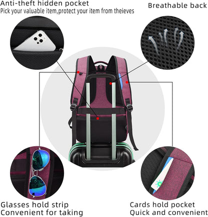 Travel Backpack with USB Charging Port for Laptops up to 17 Inches | Water-Resistant Daypack with Anti-Theft Pocket for Business Work School