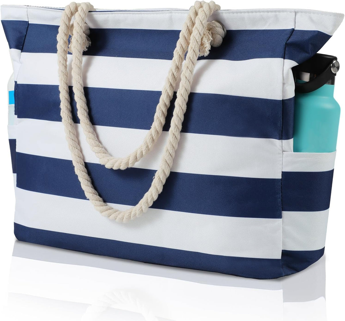 Zippered Canvas Beach Bag for Women – Waterproof Tote with Pockets for Pool, Travel & Everyday Errands – Sand-Resistant Shoulder Carryall