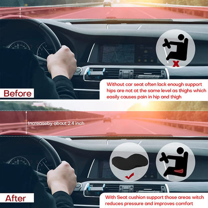 Elevate Your Drive | Car Seat Cushion with Non-Slip Base | Height Boost for Improved Driving Visibility