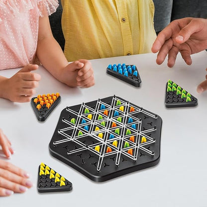 Strategic Triangle Board Game for Kids & Adults – Screen-Free Logic Puzzle with Pegs & Elastic Bands for Family Game Night
