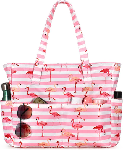 Ortekor Large Waterproof Beach Tote Bag with Zipper | Sandproof Design for Travel & Vacation Essentials