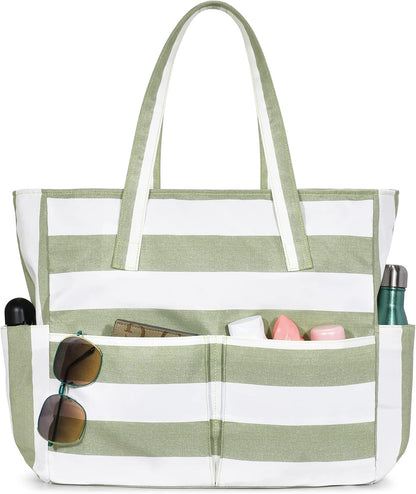 Ortekor Large Waterproof Beach Tote Bag with Zipper | Sandproof Design for Travel & Vacation Essentials