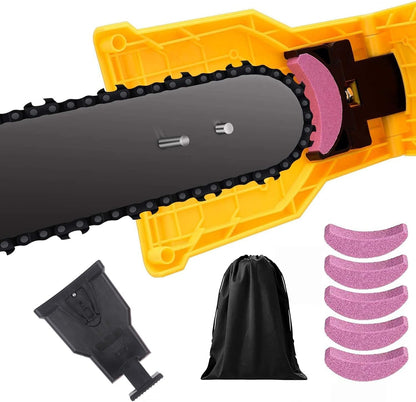 Portable Chainsaw Sharpening Tool with Stone Attachment for 14-20 Inch Bars Quick Blade Honing Kit for Outdoor Woodcutting Cordless Saw