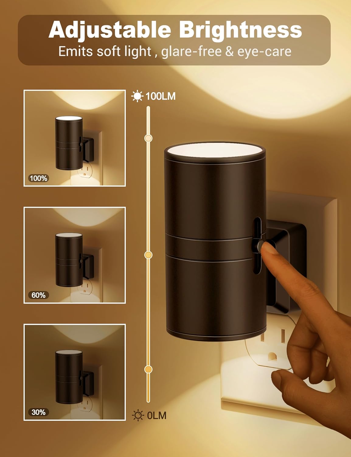 NightNova | LED Night Light with Dusk Sensor & Adjustable Brightness | Compact Plug-in Lamp for Ambient Illumination