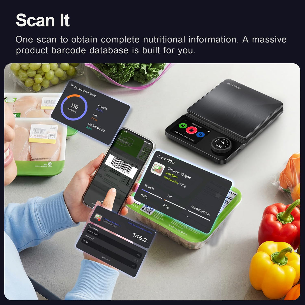Precision Kitchen Scale | Smart Food Scale with Nutritional Calculator | Digital Measurement for Weight Loss Tracking
