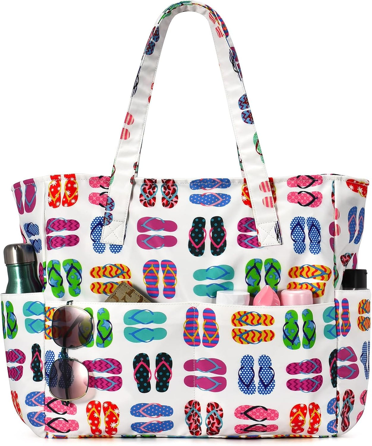Ortekor Large Waterproof Beach Tote Bag with Zipper | Sandproof Design for Travel & Vacation Essentials