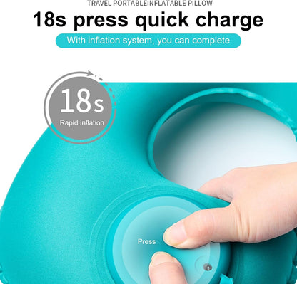 Inflatable Neck Travel Pillow with Built-In Hand Pump for Airplane, Car & Train Trips | Waterproof Ergonomic Support | Compact Portable Desi