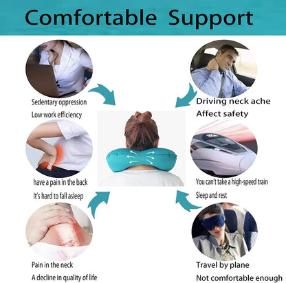 Inflatable Neck Travel Pillow with Built-In Hand Pump for Airplane, Car & Train Trips | Waterproof Ergonomic Support | Compact Portable Desi