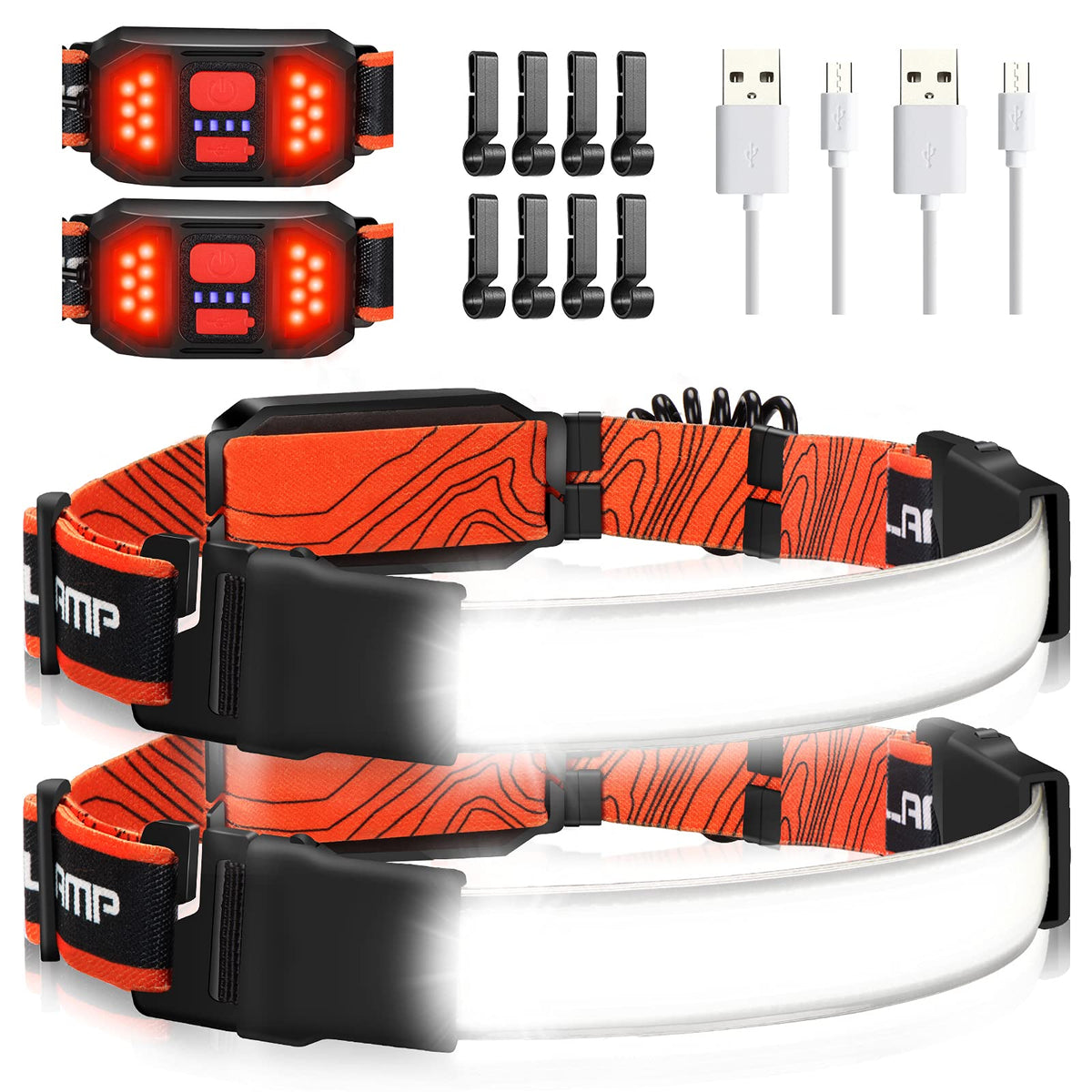 Ultra-Wide 230° Rechargeable LED Headlamp – 1000 Lumens, Waterproof with Rear Safety Light, 2-Pack for Camping, Hiking, Running