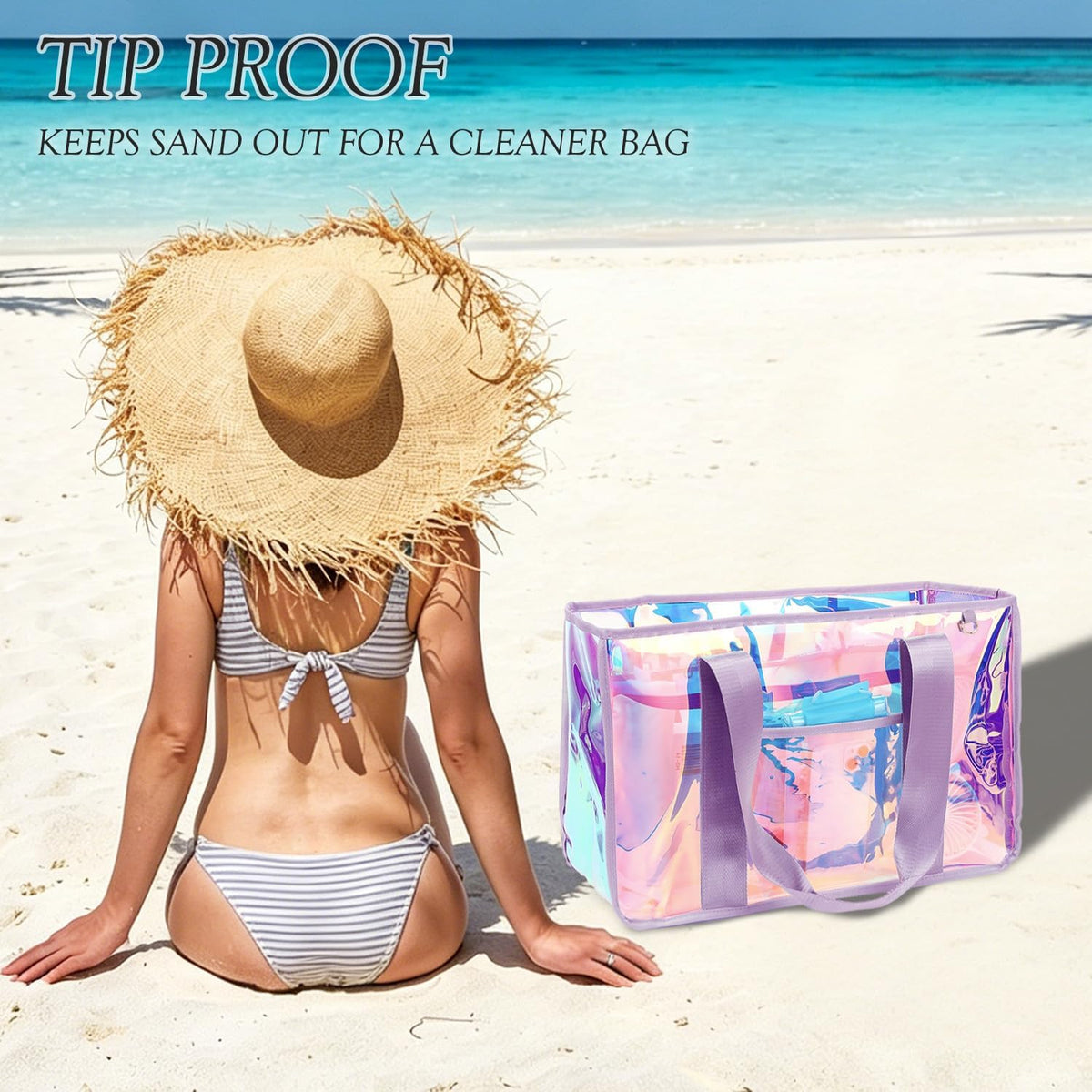 Ortekor Beach Tote Bag | Waterproof Sandproof Jelly Beach Bag with Zipper | Stylish & Spacious for Pool and Cruise Essentials