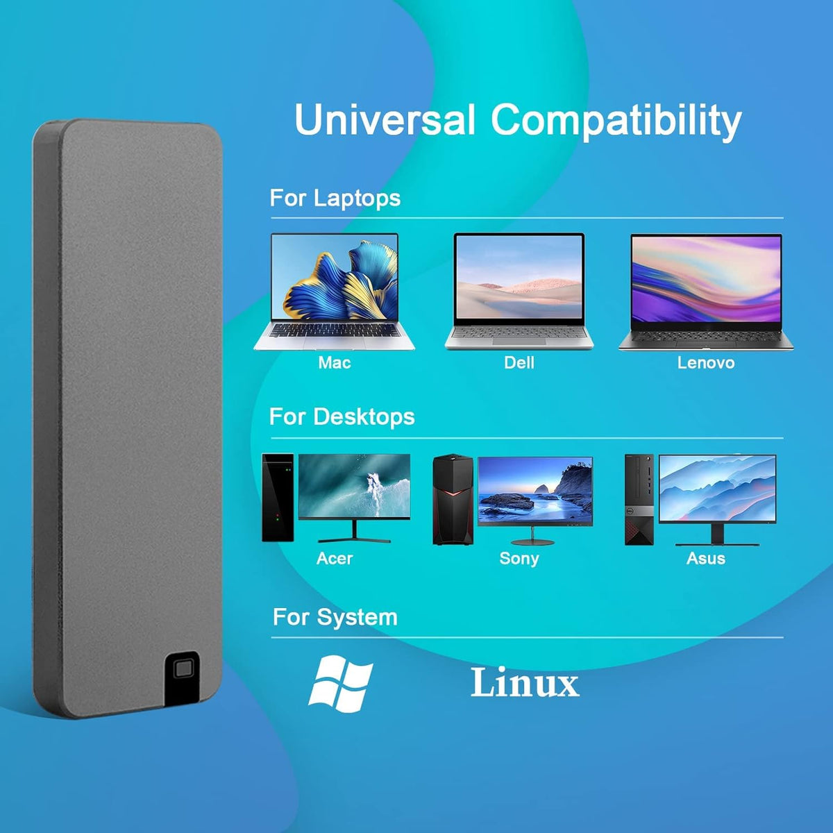 Portable SSD External Solid State Drive USB 3.2 Gen 1 Fast Transfer Speed Shockproof Aluminum Case Lightweight Storage for Laptop Desktop
