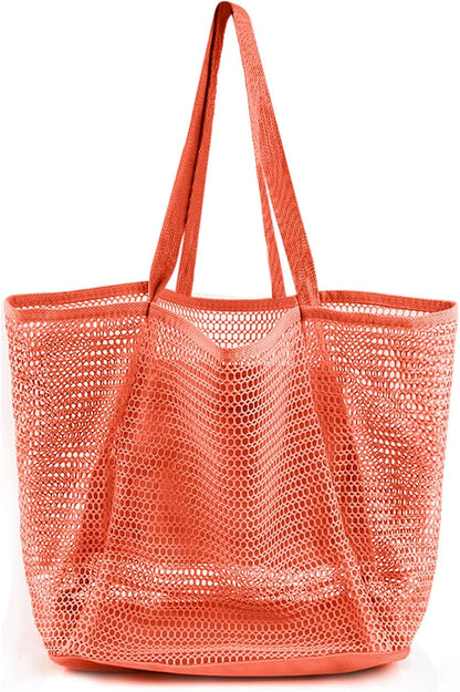 Summer Vibes | Mesh Beach Tote Bag with Large Inner Pocket | Sandproof Design for Effortless Travel