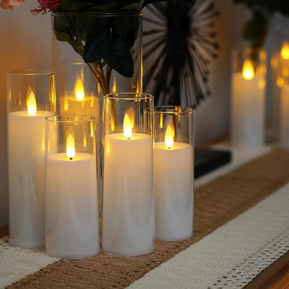 Remote-Controlled LED Pillar Candles 9-Piece Set with Timer for Living Room Bedroom Dining Decor Acrylic Battery-Powered Ivory