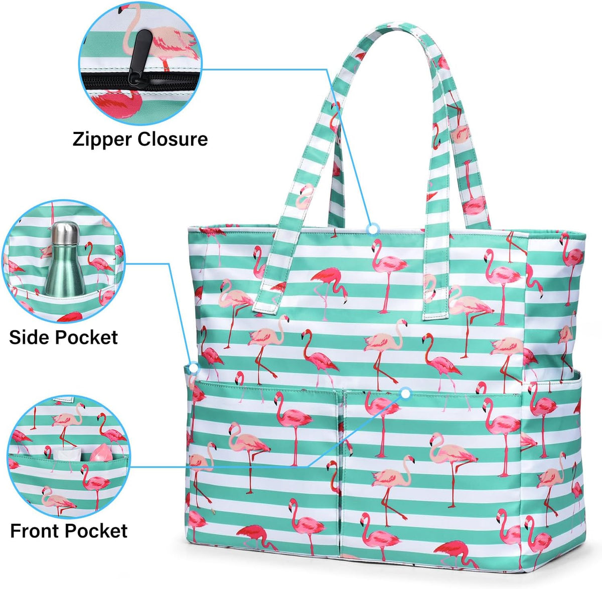 Ortekor Large Waterproof Beach Tote Bag with Zipper | Sandproof Design for Travel & Vacation Essentials
