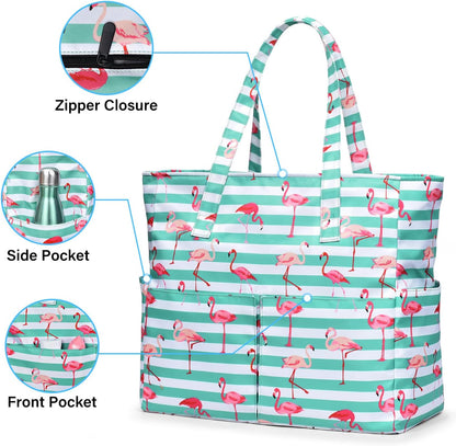 Ortekor Large Waterproof Beach Tote Bag with Zipper | Sandproof Design for Travel & Vacation Essentials