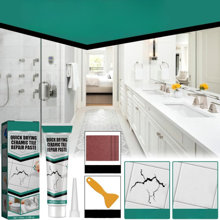 Ceramic Repair Filler 3.5 fl oz Waterproof Surface Restorer for Cracked Porcelain Marble Bathroom Kitchen Floors Walls Indoor Outdoor Finish